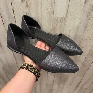 Native Audrey Bling Jiffy Bling Black Glitter D'orsay Flats Rubber 8